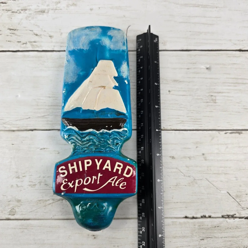 Vintage Shipyard Export Ale Beer Tap Handle Nautical Sailing Ship Blue Pub Decor